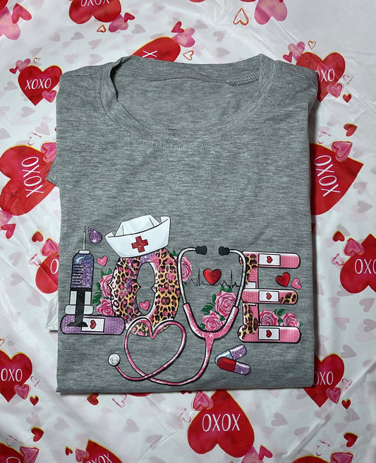 Love Nurse Gray Graphic Tee
